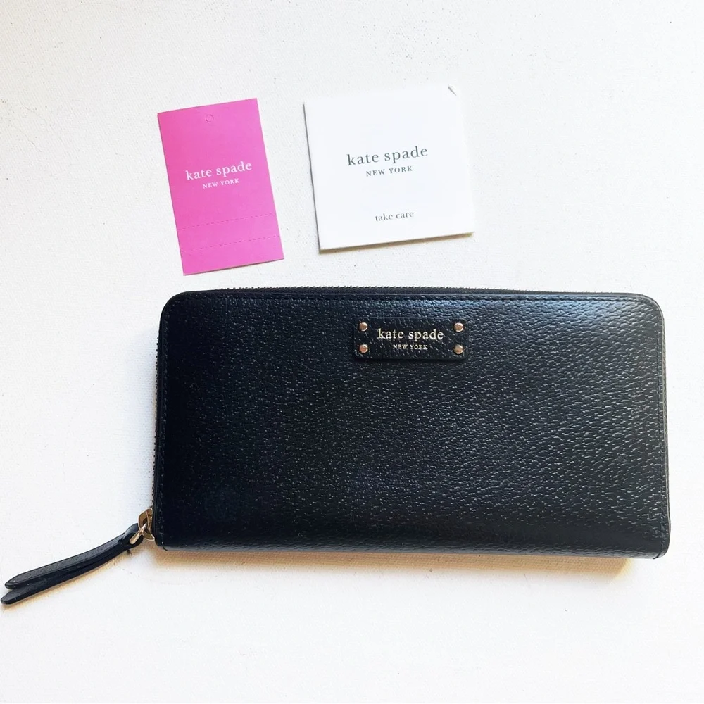 Kate Spade Large Jeanne Continental Zippy Wallet Pebbled Leather Black Pockets